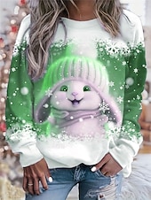 tanie Świąteczna bluza-Damskie Bluza z kapturem Z kapturem Graficzny Zwierzę Moda Codzienny Długi rękaw Półgolf Zwykłe topy Ulica Na co dzień Nadruk Czerwony Niebieski Fioletowy Zielony Wiosna Jesień Zima
