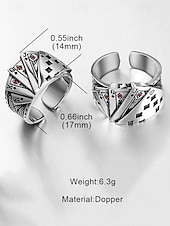 levne Pánské šperky-Pánský pokerový prsten z lehké slitiny – nastavitelný pásek s vintage designem hracích karet, vhodný pro gotický, punkový styl, párty a běžné nošení