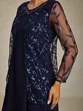 levne Bundy-Dámské Oblečené topy Krajkové topy Flitry Květinový Elegantní stylové Základní Dlouhý rukáv Tričkový Dlouhé topy Svatební host Párty večerní šaty Poloformální Námořnická modř Jaro Podzim Zima