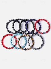 cheap Men's Jewelry-Men's Natural Stone Beaded Bracelet with Cross Charm, Adjustable Stretch Wristband, Spiritual Jewelry for Christmas Gift, Parties and Daily Wear