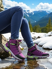preiswerte Damen-Sneaker-Wasserdichte Wanderstiefel für Damen – violette High-Top-Outdoor-Trailschuhe mit Knöchelstütze für Trekking, Camping und Bergabenteuer