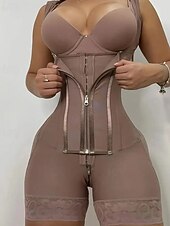 cheap Corsets-Women's Corset Shapewear Waist Cincher Shapewear Onesie Sexy Corset Fashion Sexy Pure Color Zipper Vacation Street Date Sleeveless U Neck Black Pink Purple Beige Spring Fall Tailored Fit