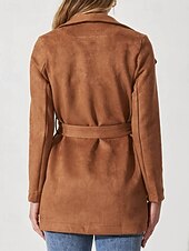 billiga Jackor i konstläder-Dam Kavaj Bekväm Lappverk Elegant Mode Utomhus Slät Utekväll Ledigt / vardag Helgen Cardigan Normal Kavajslag Normal Långärmad Ytterkläder Svart Brun Vår Höst