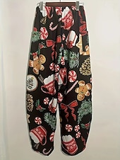 economico gamba larga e vita alta-Per donna Gamba larga Chinos Essenziale Casual Lunghezza intera Vita AltaPantsNatale Grafico Babbo Natale Astratto Fascia Elastica Inelastico Formale Vacanza Streetwear Rosa chiaro Marrone scuro