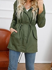 levne Ležérní parka-Dámské Zimní kabát Trenčkot Zahřívací Pohodlné Zip Kapsy Na běžné nošení Bez vzoru Dovolená Denní nošení Jdeme ven Víkend Dlouhé Kapuce Běžný Dlouhý rukáv Svrchní oděvy Černá Bílá Fialová Podzim Zima