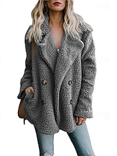 billige Fleece-fôrede jakker-Dame Sherpa jakke Bekvem Pustende Knapper Elegant Fritid عادي Feriereise Gate Avslappet Dagligdagstøy Dobbeltkneppet Normal Med hette Normal Langermet Yttertøy Rosa Grønn Kakifarget Vår Høst