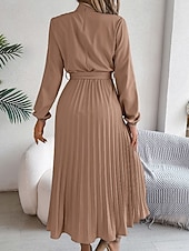 baratos Vestido Simples-Mulheres Vestido midi vestido de cetim Vestido de festa Vestido Coquetel Vestido franzido Elegante Moderno Festa de Noite Festa Encontro Normal Tecido Manga Longa Colarinho Chinês Preto Rosa Vinho