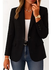 abordables Blazers et Costumes-Femmes Blazer Confortable Respirant Avec Poches Occasionnel Uni Bureau Rue Occasionnel Tenue quotidienne Simple Boutonnage Régulier Col Rabattu Coupe régulière manche longue Vêtements d&#039;extérieur