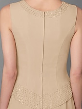 abordables Costumes-pantalons pour maman-Pantalon de mariage à la plage ensemble de 3 pièces mère de la mariée invitée de mariage formelle élégante grande taille avec encolure bateau longueur au sol manches longues enveloppe incluse avec