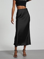 preiswerte Formelle Röcke-Damen Rock Figurbetont Elegant Mode Midi Hohe Taille Röcke Einfach Mikroelastisch Party Straße Schwarz Wein Khaki Dunkelgrau Frühling Satin Polyester