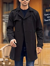 preiswerte Herren-Blazer &amp; -Anzüge-Herren Mantel Trenchcoat Langer Trenchcoat Urlaub Täglich Frühling Herbst Polyester Winddicht Oberbekleidung Bekleidung Mode Klassisch Einfach Tasche Revers Doppelreihig