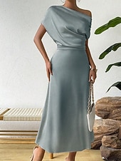 cheap Plain Dress-Women's Midi Dress Satin Dress Party Dress Cocktail Dress Elegant Fashion Modern Evening Party Party Special Occasion Regular Fit Plain Sleeveless Crew Neck Black Dusty Blue Green Summer Spring Fall