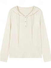 economico Felpe e Sweatshirt Texturizzati-Per donna Felpa con cappuccio Semplice Casual Manica Lunga Con Cappuccio Top Regolari Streetwear Ferie Bottoni Beige Autunno Inverno