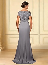  Mermaid Trumpet Court Train Beaded Eembroidered Formal Dresses Mother of the Bride Dress Prom Dresses Evening Gown Ball Gown Formal Dress Elegant Short Sleeve Crew Neck Formal Wedding Guest Satin with