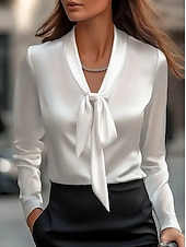 economico Top eleganti-Per donna Elegant Elegante Raso/Satin Blusa Semplice Elegante Quotidiano Cravatta al collo Top Regolari Quotidiano Allacciato Nero Bianco Rosa Viola Autunno