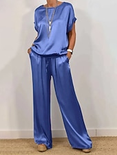 billiga Blusdräkter för kvinnor-Dam Aktiv Streetwear Byxuppsättningar Bolero Top Kortärmad Rund hals Slät Utomhus Semester Dagligen Mörkgrå Svart Vit Vår Normal