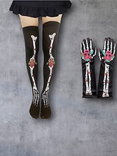 cheap Halloween Accessories-Women&#039;s Halloween Skeleton Leggings and Gloves Set - Dia de los Muertos Sugar Skull Design for Halloween Costume Party