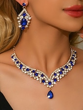 Недорогие Женское ожерелье-Женский комплект из фиолетового ожерелья и серег со стразами — блестящие винтажные украшения для вечеринок в стиле Гэтсби, бальных танцев и официальных вечеров