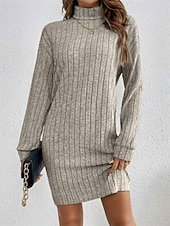 abordables Robes pull-Femmes Mini Robe Robe Pull Robe Décontractée Mode Moderne Quotidien Date Week-end Coupe régulière Uni manche longue Col haut Noir Vin Gris Clair Abricot Automne Hiver