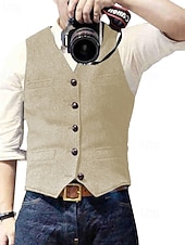 abordables Chaleco de hombre-Hombre Chaleco Vacaciones Fiesta Negocio Moda Casual Primavera Otoño Bolsillo Botones Poliéster Cómodo Color sólido Recto 1 botón Escote en Pico Ajuste regular Plata Negro Champaña Vino Chaleco