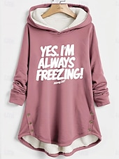 abordables Humor y Citas Tops-Mujer Sudadera con capucha Pullover Graphic Letra Cálido Casual Borroso Manga Larga Con Capucha Tops largos Casual Deportes Estampado Rosa Azul Piscina Gris Otoño Invierno