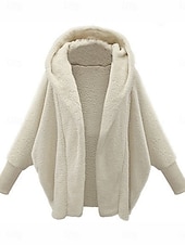 billiga Fleece-fodrade jackor-Dam Vardaglig jacka Bekväm Andningsfunktion Ficka Förstoringar Ledigt Slät Semester Gata Ledigt Dagliga kläder Öppen front Normal Huva Lös passning Långärmad Ytterkläder Svart Vit Rodnande Rosa Vår