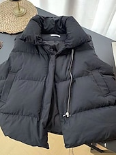 Χαμηλού Κόστους Γιλέκο-Γυναικεία Veste Άνετο Αναπνέει Τσέπη Καθημερινό Σκέτο Διακοπές Δρόμος Causal Καθημερινά Ρούχα Φερμουάρ Κοντό Όρθιος Γιακάς Χαλαρή Εφαρμογή Αμάνικο Εξωτερικά ενδύματα Μαύρο Λευκό Χακί Άνοιξη Φθινόπωρο