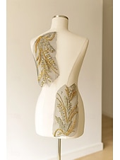 ieftine Rochii de smoking-Rochie blazer Black Tie Rochie frac Aplicație cu paiete aurii Invitată la nuntă formală Satin crep elastic Elegantă cu fanta înaltă mânecă lungă guler satin în vârf