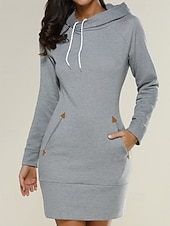 billiga Sweatshirt &amp; hoodie klänningar-Dam Mini klänning Huvtröja Mode Modern Utomhus Helgdag Utekväll Normal Slät Långärmad Huva Svart Rubinrött Grön Ljusgrå Vår Höst