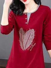 preiswerte Damen Grafik Tops-Damen Bluse Feder Stilvoll Lässig Langarm Rundhalsausschnitt Normale Oberteile Täglich Patchwork Salbeigrün Schwarz Rosa Rote Königsblau Frühling Herbst