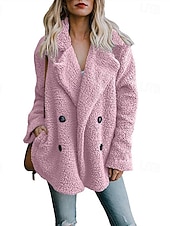 billige Fleece-fôrede jakker-Dame Sherpa jakke Bekvem Pustende Knapper Elegant Fritid عادي Feriereise Gate Avslappet Dagligdagstøy Dobbeltkneppet Normal Med hette Normal Langermet Yttertøy Rosa Grønn Kakifarget Vår Høst