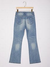 お買い得  パンツ-女性用 男女兼用 ジーンズ 全長 コットン デニム 伸縮性あり エレガント カジュアル ブルー 夏 オールシーズン S M L
