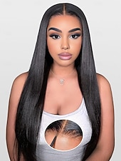 cheap Human Hair Lace Front Wigs-Wear and Go Glueless Wigs Human Hair Pre Plucked Pre Cut 4x4 Straight Lace Front Wigs Human Hair Wigs for Women No Glue Hd Lace Front Closure Ready to Wear Wigs 180% Density