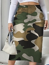 abordables Jupes décontractées-Femmes Jupe Moulant Mode Occasionnel Mi-long Taille haute Jupes Camouflage Avec Poches Imprimé Micro-Élastique Rue Quotidien Violet Vert Automne Polyester Denim