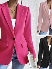 tanie Marynarki i garnitury-Damskie Marynarka Wygodny Kieszeń Guziki Elegancja Moda Na zewnątrz Równina Wyjściowe Codzienne Weekend Guziki jednorzędowe Regularny Klapa Regularny Długi rękaw Odzież wierzchnia Jasnoróżowy Czarny