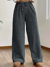 baratos perna larga e cintura alta-Mulheres Atrevido chinês Casual Comprimento total Cintura Média Tecido Design de cordão elástico Térmico / Quente Com Stretch Ao ar livre Férias Rua Camelo Adamascado Cinzento Preto Inverno Ajuste