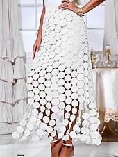 billige Festkjoler-Dame Blondeskjørt Mote Maksi Høy Midje Skjørt عادي Blonde Hull Mikroelastisk Gate Daglig Hvit Kakifarget Vår Polyester