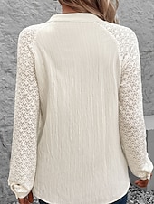 お買い得  テクスチャー付きトップ-女性用 シャツ レースシャツ ブラウス 平織り 近代の 長袖 Ｖネック レギュラートップス 日常 祝日 お出かけ レース パッチワーク アプリコット 秋