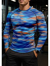 halpa Juoksupaidat ja tanktopit-Miesten Kompression Paita Juoksupaita 3D-tulostus Pitkähihainen Pohjakerros Väri kaltevuus Nopea kuivuminen Puristus Power Flex Kosteuden siirtävä Kuntosaliharjoitus Aktiivinen koulutus Liikunta