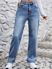 economico Pantaloni a gamba dritta-Per donna Dritto Essenziale Casual Lunghezza intera Misura del girovita medio Semplice Tasca Calore Termico Micro-elastico All&#039;aperto Vacanza Streetwear Blu Inverno Vestibilità regolare