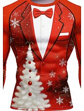 お買い得  ランニングTシャツとタンクトップ-クリスマス 男性用 コンプレッション・シャツ ランニングＴシャツ 長袖 ベース層 速乾性 ビデオ圧縮 パワーフレックス 吸汗性 ジムトレーニング アクティブトレーニング 運動 スポーツウェア アクティブウェア ルビーレッド
