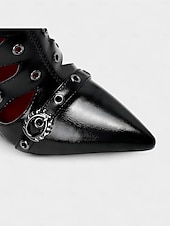 cheap Fashion Boots-Women's Gothic Cutout Knee-High Heels with Spiked Sculptural Wedge - Black Punk Fetish Boots for Halloween, Cosplay and Alternative Fashion Parties
