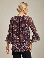 abordables chemises, hauts et chemisiers-Femmes Extérieur Vin A Volants Col rond 2 en 1 Mode Col ras du cou