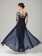 tanie Kombinezony mamy-Kombinezon dla Matki Panny Młodej Formalna Gość Ślubna Elegancka Przyjęcie Wykrojony Rękaw 3/4 Długości Kostek Chiffon Koronka z Aplikacjami