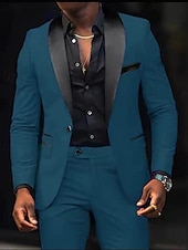 tanie Męskie klasyczne marynarki-Męskie Marynarka + spodnie wizytowe Marynarka Garnitury Biznes Spotkanie towarzyskie Wesele 2 elementy Moda Codzienny Wiosna Jesień Poliester Kolorowy blok Kieszeń Guziki Wygodny Guziki jednorzędowe