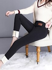 baratos Leggings forradas de fleece-Mulheres Calças de lã Leggings Roupa de rua Básico Casual Comprimento total Cintura Alta Tecido Corte alto Confortável Macio Com Stretch Casa Diário Preto Cinzento Primavera Outono Inverno Magro