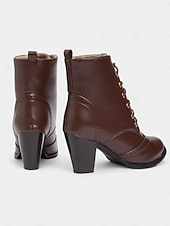 abordables Années 1950-Bottines brogues à lacets marron vintage années 1950 pour femmes – bottines à talons ronds en similicuir pour tenues rétro, tenues de tous les jours et mode automnale