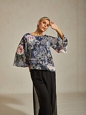 economico Bluse e camicie-camicetta da donna verde paisley stampa botanica a strati in chiffon resort casual vacanza primavera estate autunno