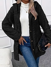 abordables Vestes en Polaire-Femmes Veste Sherpa Veste Décontractée Confortable Respirant Avec Poches Boutons Occasionnel Uni Vacances Rue Occasionnel Tenue quotidienne Ouvert devant Régulier À capuche Coupe régulière manche