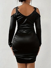cheap Plain Dress-Valentine's Day Women's Mini Dress Sheath Dress Off The Shoulder Dress Elegant Party Cocktail Outdoor Party Wedding Guest Ruched Regular Fit Solid Color Long Sleeve Strap Black Red Beige